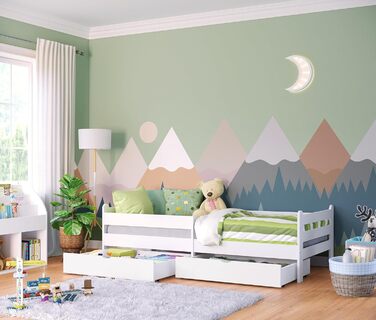 Дитяче ліжко Bellabino Kuru 90x200 з 2 висувними шухлядами, односпальне дитяче ліжко з захистом від випадіння та рейковою рамою, д