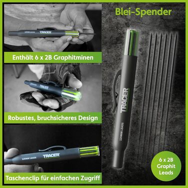 Набір будівельних маркерів Tracer з 5 предметів у футлярі для зберігання столярний олівець, 2 маркери з довгим наконечником, маркер, що не засмічується, та дозатор для змінних картриджів.