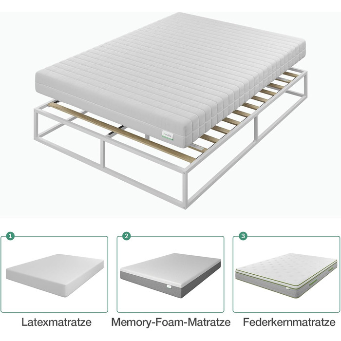 Каркас ліжка Novilla 160 x 200 см, висота каркаса ліжка 25 см, каркаси ліжка з рейковою основою, дерев&39яна рейкова опора, місце для зберігання під ліжком, білий 160 x 200