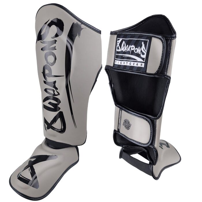 ЗБРОЇ Щитки для гомілок Unlimited 2.0, піщано-чорні, для тренувань та змагань, високоякісна синтетична шкіра та ідеальна амортизація, для муай-тай, K1, MMA, карате та кікбоксингу, 8