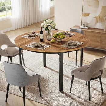 Круглий обідній стіл Lailang 120 см, дерев&39яний обідній стіл, для 4-6 осіб з металевими ніжками, стільниця з МДФ, дерев&39яного композиту, 118,5 x 118,5 x 76 см, коричневий, для їдальні та кухні