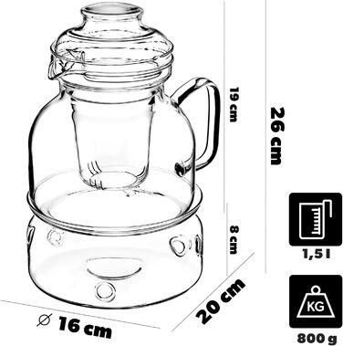 Заварник скляний 1.5л з підставкою та ситечком, чайник з термоізолятором, скляний чайник з фільтром для розсипного чаю, чайний сервіс (з ситечком) 1.5л