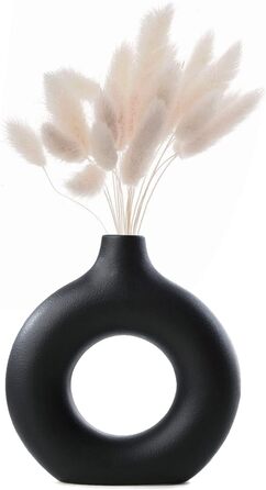 Ваза чорна матова, керамічна ваза для пончиків сучасна декоративна ваза, ваза кругла з отвором, вази ручної роботи для вітальні, с