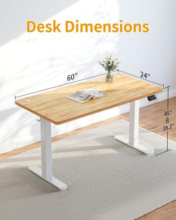 Електричний стіл CUBICUBI з регульованою висотою, 152 x 60 см, стіл для роботи стоячи зі сталевими Т-подібними ніжками, функція пам&39яті налаштувань, система запобігання зіткненням, біла рама/світло-коричнева стільниця 152 x 60 см світло-коричневого коль