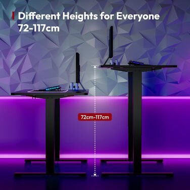 Стіл з регульованою висотою 180x80 см, Електричний ігровий стіл, Стіл з функціями пам&39яті та гачками, Чорний 180x80 см Чорний