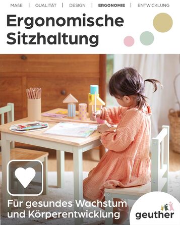 Дитячий комплект сидіння Geuther ACTIVITY Дитячий стіл з 2 стільцями, дерев&39яний Ігровий стіл для дітей віком від 1 року Комплект дитячого столу та стільців для дитячих кімнат Стіл для рукоділля та малювання для дітей Міцні меблі для дитячої кімнати, зе