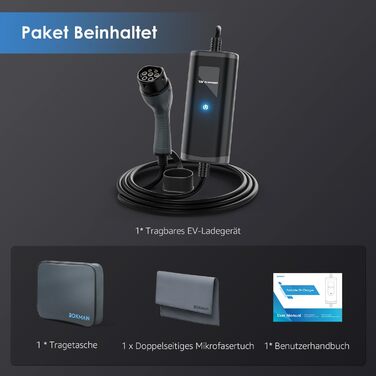 Зарядний пристрій для електромобілів bokman Type 2 Schuko, 5 метрів 16A 3,68 кВт IP65 Водонепроникний, портативний зарядний пристр