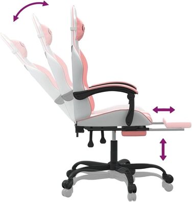 Геймерське крісло, офісне крісло, з підставкою для ніг, білий та рожевий, штучна шкіра