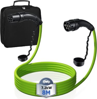 Зарядний кабель EVJUICION тип 2, режим 3 / 32А / 7,2 кВт / 1-фазний / 8 метрів, зарядний кабель для електромобілів типу 2, IP55, к