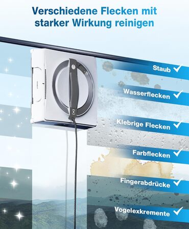 Робот для миття вікон ECOVACS WINBOT W2, режим очищення країв, розпилювач води з трьома соплами, 10-ступенева система захисту, упр