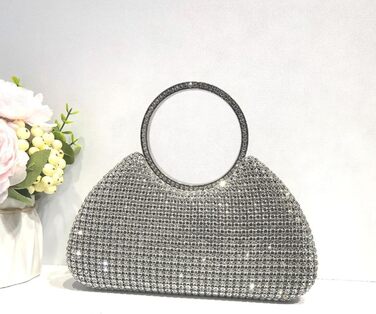 Сумка-клатч жіноча вечірня зі стразами, срібляста діамантова сумочка на ланцюжку для весілля, випускного, банкету та урочистих подій