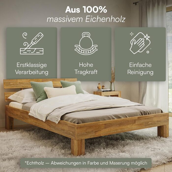 Ліжко Skølm Floki з масиву дуба 140x200 см - високоякісний каркас ліжка - каркас ліжка з узголів&39ям - ліжко з натуральної промасленої деревини - 140x200 см ліжко, що підходить як двоспальне ліжко - футон 140 x 200 см з узголів&39ям - дуб