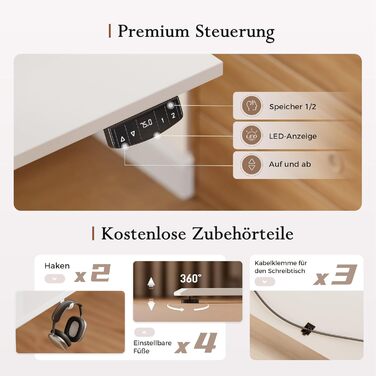 Стіл Klicelor з регульованою висотою та рухомою підставкою для монітора, 140x80 см, стіл для роботи сидячи/стоячи з 2 кнопками пам&39яті, 4-елементна стільниця, комп&39ютерний стіл, білий 140 x 80 см