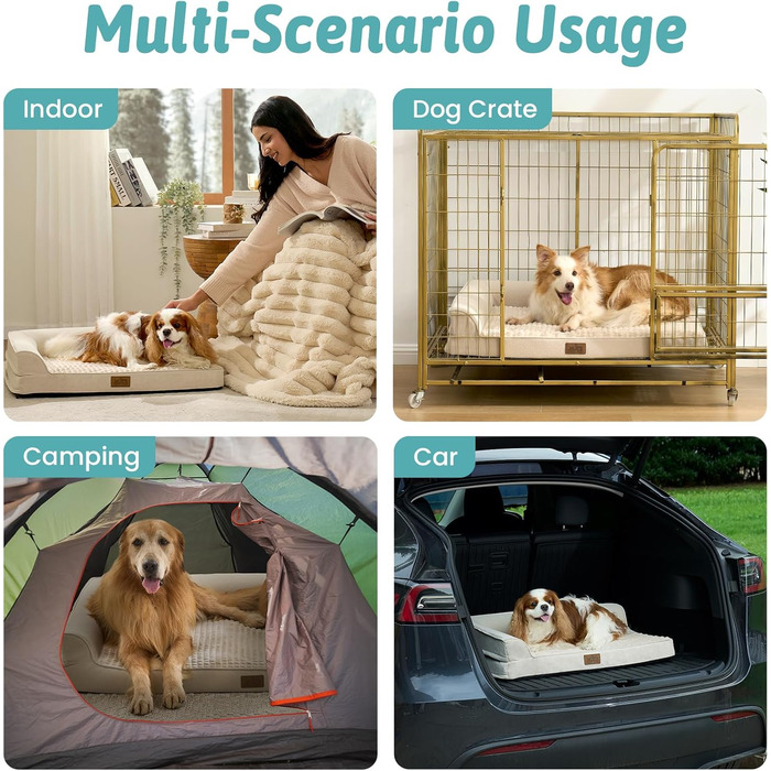 Ортопедичне ліжко для собак, диван для середніх або великих собак, великий підтримуючий кушетка з пінопласту з водонепроникною підкладкою, протиковзке, що прається, L-подібна, 44x32x7 дюймів, бежевий бежевий XL (111*81*17 см)