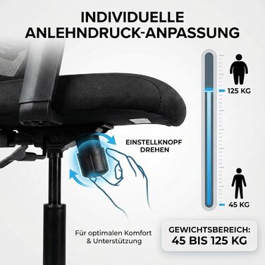 Офісний стілець Start для домашнього офісу та бізнесу, з багатьма ергономічними функціями, ергономічний та компактний, дуже простий у використанні, без підлокітників, вантажопідйомність до 125 кг