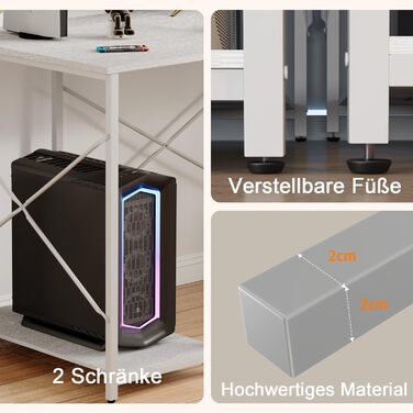Письмовий стіл Devoko 120 x 60 x 162 см, стіл з місцем для зберігання, комп&39ютерний стіл з полицею та підставкою для монітора, ПК-стіл для домашнього офісу, білий 120 x 60 см