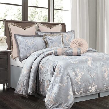 Комплект розкішної жакардової постільної білизни Loom and Mill 9 предметів для двоспальних ліжок, європейський квітковий дизайн, у