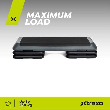 Степер TREXO для аеробного фітнесу для кардіотренувань, аксесуар для домашнього спортзалу з регульованою висотою (10, 15, 20 см), підходить для тренувань до 250 кг, чорний/рожевий, 109 x 41 см, TRX-AS01 сірий