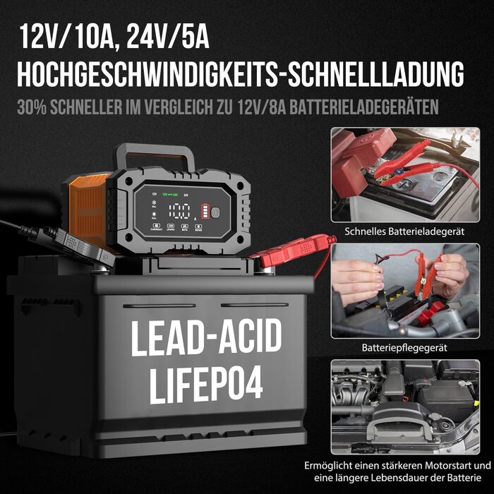 Автомобільний зарядний пристрій NEXPEAK NC202 10A, 12В 24В LiFePO4 зарядний пристрій, зарядний пристрій для акумуляторів, автомобі