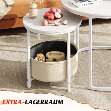 Круглий журнальний столик WLIVE білий, журнальний столик для вітальні з місцем для зберігання, бічний столик з металевим каркасом, журнальний столик для вітальні, спальні, офісу, білий