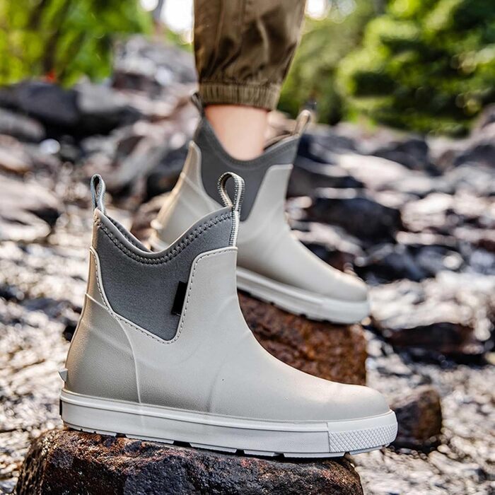 Водне взуття, гумові чоботи, нековзні, для риболовлі, катання на човні, роботи, чоловічі, для подорожей та походів, сірі, 38 2/3 EU