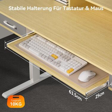 Електричний стіл з регульованою висотою та підставкою для клавіатури, 140x60 см, з 2 шухлядами, комп&39ютерний стіл з підставкою для монітора для домашнього офісу, дуб, 140 x 60 см з підставкою для клавіатури