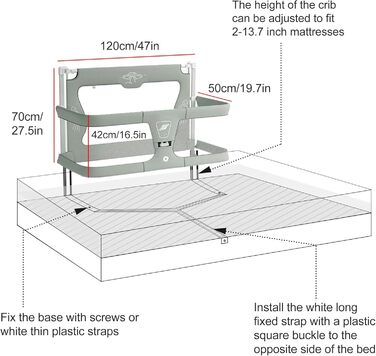 Дитяче ліжечко 3-в-1, 120x50 см, дитяча колиска, дитяче ліжко, дитяче дорожнє ліжечко, колиска, дитяче ліжечко-приліжко, пружинне ліжко Baby Box, з москітною сіткою, яку можна розмістити на ліжку (колір кремовий 120x50 см сірий)