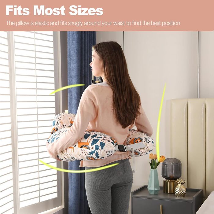 Подушка для годування, подушка для вагітних, багатофункціональна подушка для годування материнства з регульованим поясним ременем та захисними поручнями, чохол зі 100 бавовни (лев)