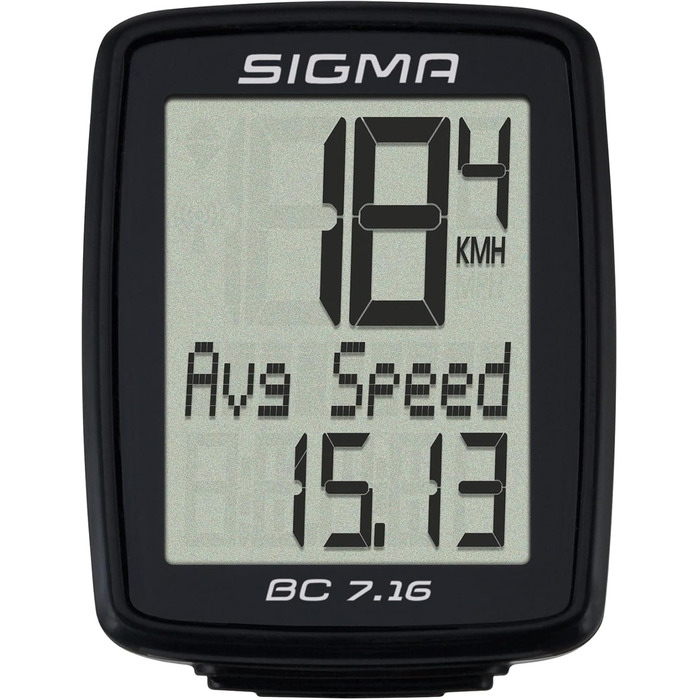 Велокомп'ютер SIGMA BC 7.16, Дротовий, Водовідштовхувальний, Пластик, Чорний