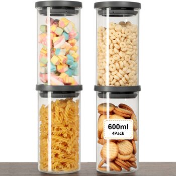 Набір із 4 герметичних боросилікатних скляних банок для зберігання з кришками для кухні VINATO, без бісфенолу А, скляні банки об&39ємом 600 мл з кришками для горіхів, снеків та спецій