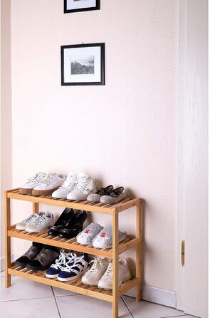 Полиця для взуття dibea з 3 полицями, бамбукова шафа для взуття, окремостояча полиця, кухонна полиця, полиця для вітальні, 70x26x55 см, натуральний колір, натуральний, 70x26x55 (3 полиці)