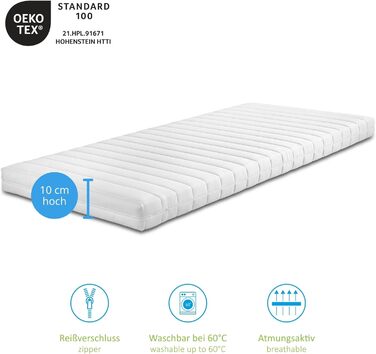 Матрац Bodyprotect Comfort Line з холодної піни 90x190 см, ортопедичний матрац, рівень жорсткості H2 (від м&39якої до середньої жорсткості), сертифікований Oeko-Tex, ергономічний матрац з піни, висота 10 см, виготовлено в ЄС, 90 x 190 см, рівень жорсткост