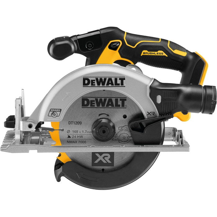 Акумуляторна циркулярна пила Dewalt 18V XR DCS565N (безщітковий двигун, з вбудованим світлодіодом і вентилятором, сумісна з AirLoc