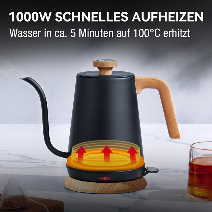 Чайник з гусячою шийкою з термометром, електричний чайник 1л з автоматичним вимкненням, чайник для гарячої води з нержавіючої стал