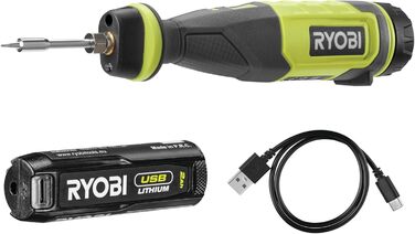 Акумуляторний паяльник RYOBI 4 В USB-LITHIUM RSI4-120G, вкл. 1 x 4 В 2,0 Ач акумулятор та зарядний кабель USB-C