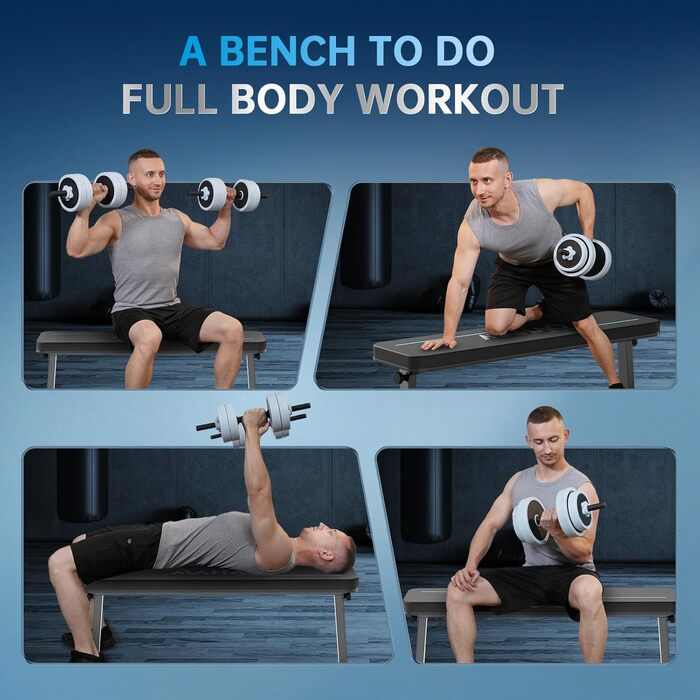 Силова лава, плоска лава, складна фітнес-лава для тренування всього тіла, силова лава для домашнього спортзалу, чорно-синя