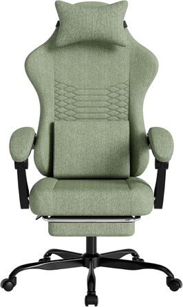 Ігрове крісло Тканинне офісне крісло, масажне ігрове крісло з підголівником, ергономічне гоночне ігрове сидіння з підставкою для ніг, 60 * 60 * 120 см (зелене)