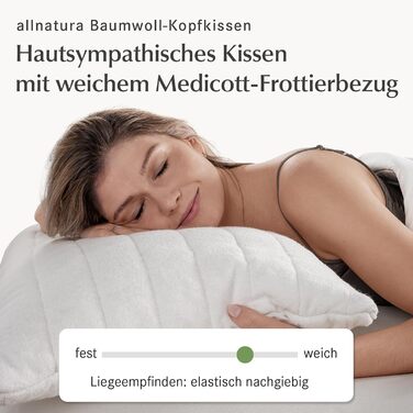Бавовняна подушка allnatura Cotona-Medicott 40x80 см Переможець тесту - 100 органічна бавовна, ідеально підходить для алергіків - спить на боці та спині - регульована висота, чохол можна прати в пральній машині - Зроблено в Німеччині Бавовняна подушка 40 