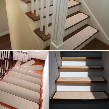 Килимки для сходів 76x20 см, самоклеючі килимки для внутрішніх сходів, 15 шт. , протиковзкі, ріжучі, багаторазові, для захисту домашніх тварин, людей похилого віку та дітей (бежевий)