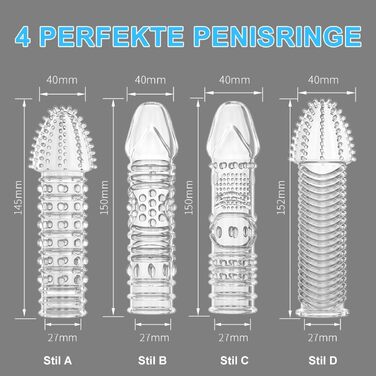 Набір з 4 силіконових насадок на пеніс QUEEN'S STORY
