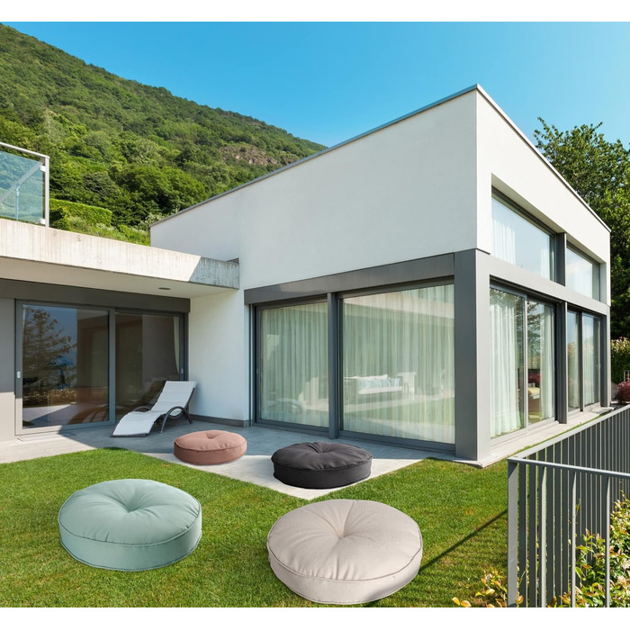 Підлогова подушка для дому та вулиці - пуф-сидіння для підлоги та саду, стійка до атмосферних впливів, водонепроникна, висота приблизно 10 см - кругла, Ø 60 см, піщана