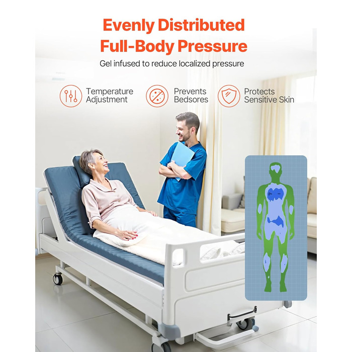 Матрац VEVOR Care, вантажопідйомність 136 кг, медичний двошаровий пінопластовий матрац, водонепроникний, для лікування пролежнів у будинках для людей похилого віку та догляду вдома, 1930x864x89 мм