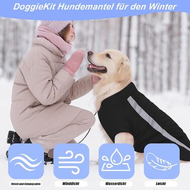 Куртка для собак Водонепроникна зимова куртка для собак Світловідбиваюча зимова куртка з флісовою підкладкою Вітрозахисна зимова куртка Светр для собак Одяг для собак для холодної погоди Зимова тепла зимова куртка для собак Чорний XL