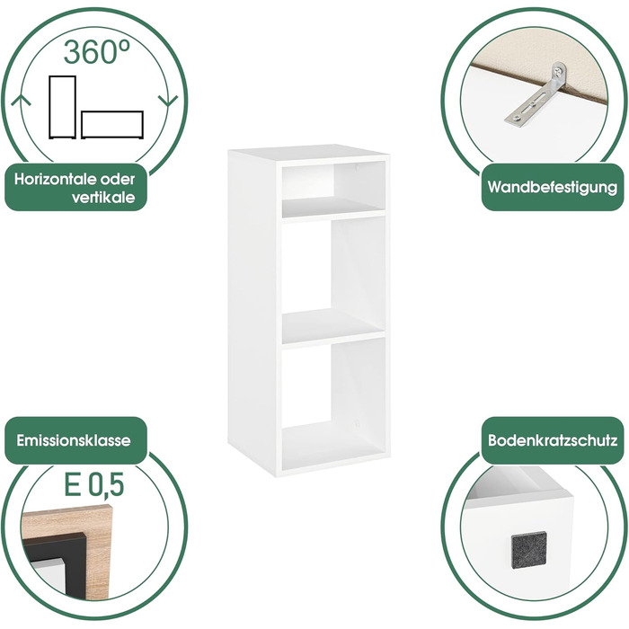 Полиця KOMTO Біла - Маленька книжкова полиця, Полиця-настільна полиця, Кубічна полиця, Офічна полиця 33,8 x 30,7 x 80,4 см, Книжкова шафа RIM2 для дитячої кімнати, Полиця для вітальні, RIM2 Біла