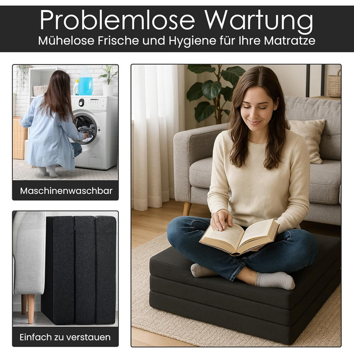 Гостьовий матрац 190x60x7 см Складаний матрац для гостей, кемпінгу, подорожей Компактний, зручний, портативний Зі знімним чохлом, який можна прати