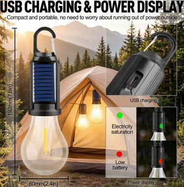 Світлодіодні кемпінгові ліхтарі, акумуляторні, портативні водонепроникні аварійні ліхтарі з 4 режимами, підвісні лампочки для наметів із затискачами для кемпінгу, походів, вечірок, ураганів, 4