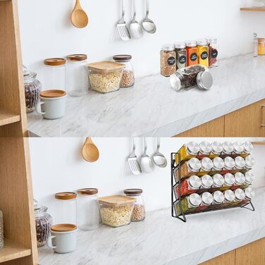 Стійка для спецій Bomblap (без банок для спецій), Постійна стійка для спецій, Металева кухонна полиця, Вміщує багато банок для спецій, Організатор для спецій для кухонної шафи та робочої поверхні, Банки для спецій не входять до комплекту, Чорний