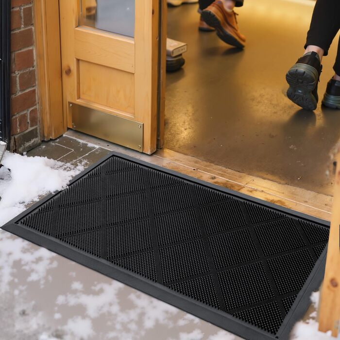 Килимок для вулиці DEXI 43 x 90 см, нековзний килимок для уловлювання бруду з виступами, водонепроникний килимок для вулиці, килимок для миття для використання всередині та зовні приміщень, чорний 43 x 90 см