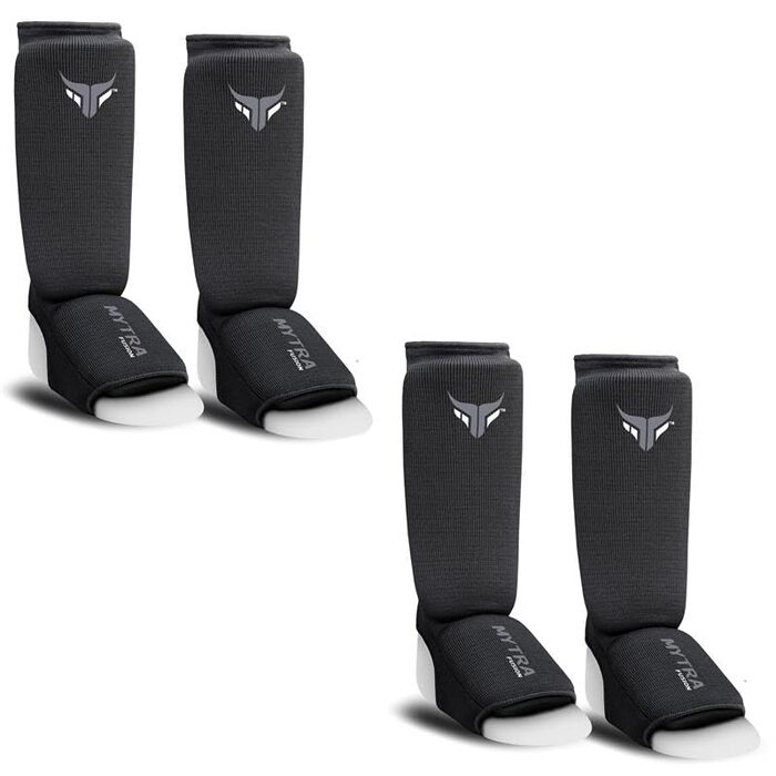 Дитячі щитки для кікбоксингу, легкі щитки для гомілок, розтяжні м&39які тренувальні щитки для муай-тай та ММА, дитячі розмір XXS, чорні (2 шт.)