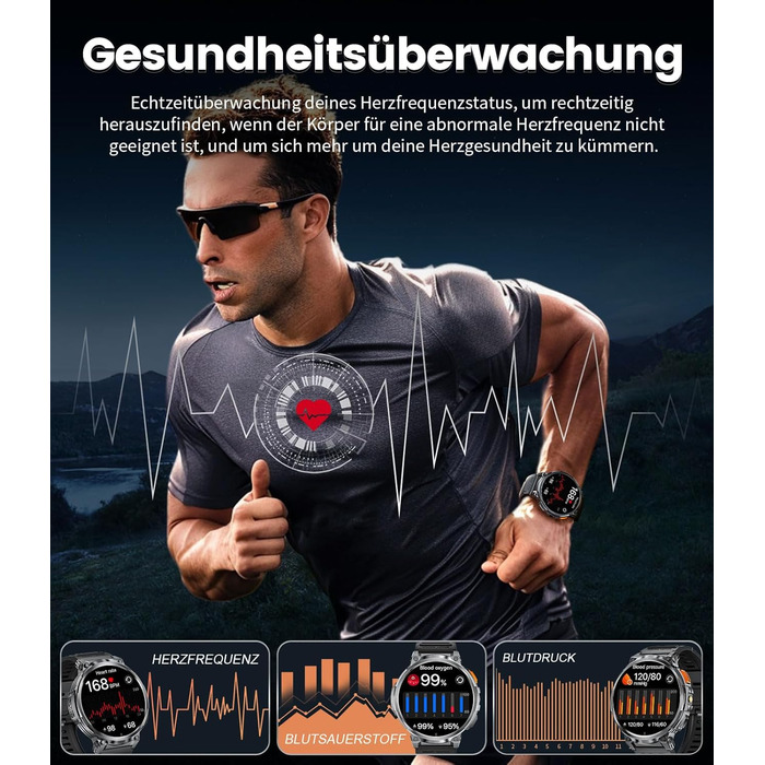 Розумний годинник DREMAC для чоловіків - 1,85-дюймовий HD-дисплей з великим екраном/батарея 730 мАг, чоловічий спортивний годинник з ліхтариком/120 спортивних режимів, водонепроникний фітнес-годинник IP68 з цілодобовим відстеженням серцевого ритму, моніто